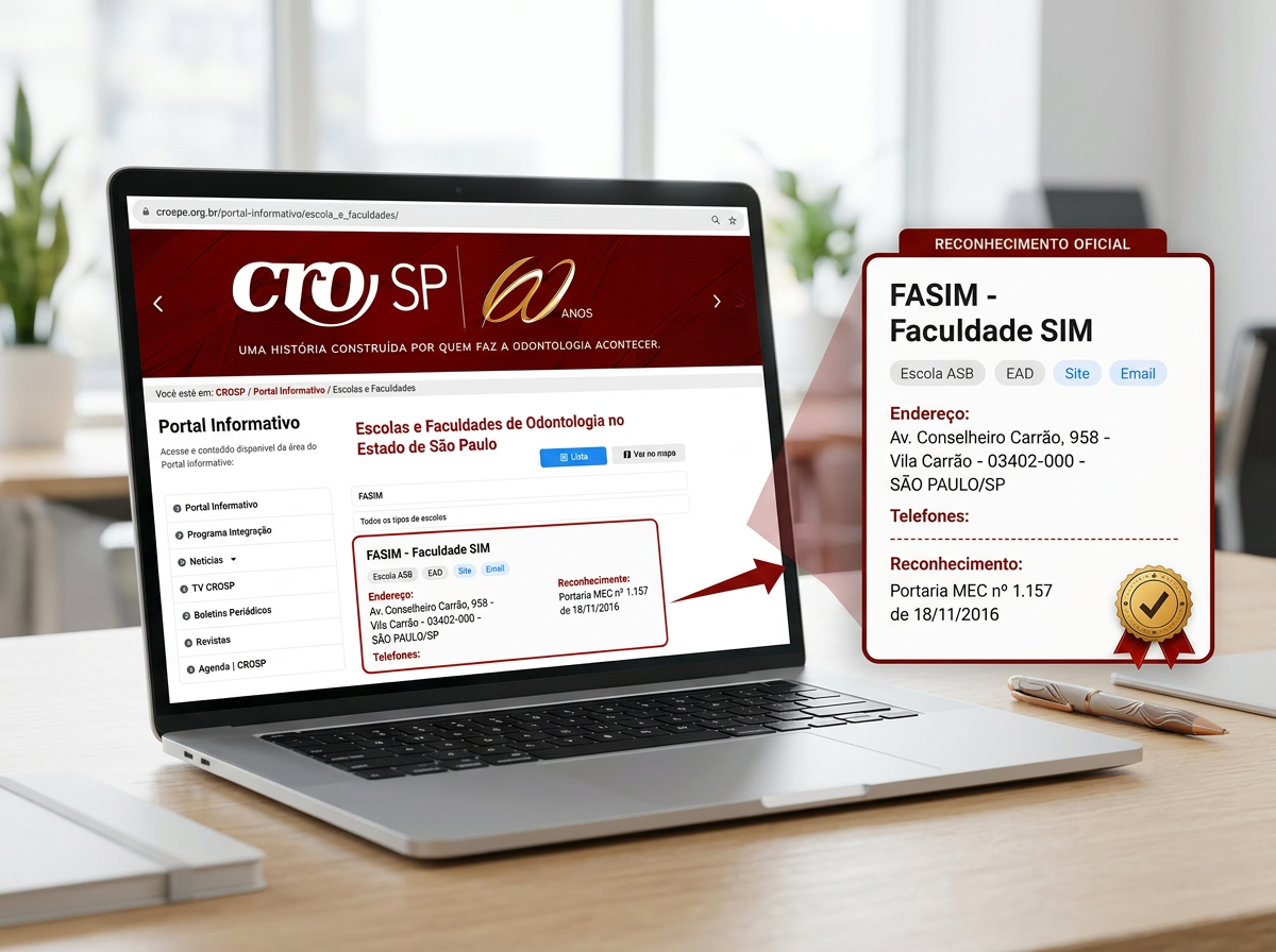 Reconhecimento oficial da FASIM - Faculdade SIM no portal do CRO