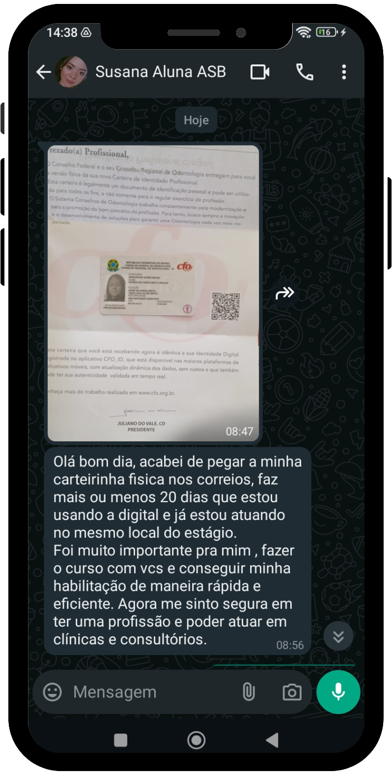 Depoimento de aluna do Curso ASB - print 4