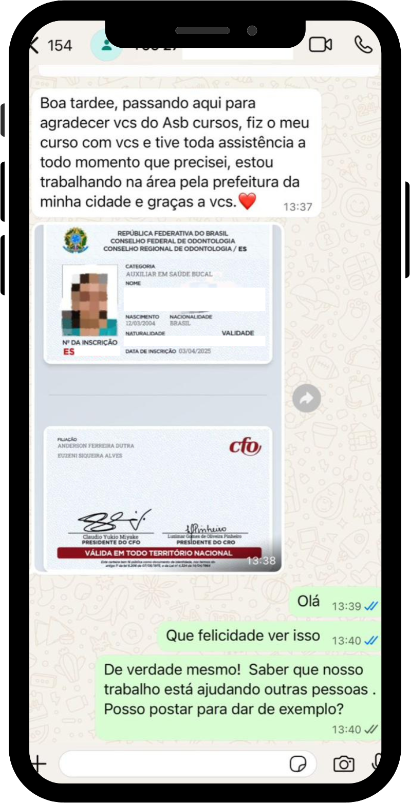 Depoimento de aluna do Curso ASB - print 6